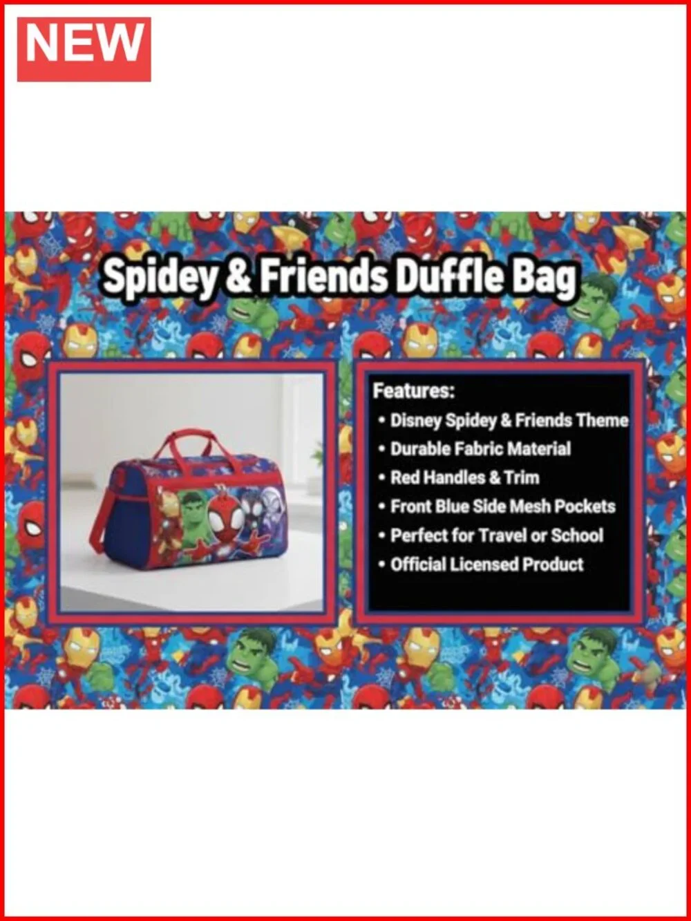 Marvel Spidey & Friends Kids Duffle Bag 16.5in Travel Sports Bag with Zipper